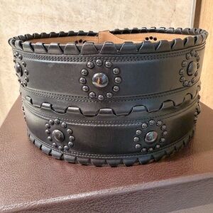 Alaïa Black Leather Waist Belt with Black Stud Rosettes 3 buckle closure